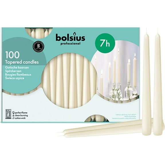BOLSIUS Ivory Taper Candles 100 Count Bulk Pack - 10 Inch Dinner Candle Set - 7+ Burn Hours - Premium European Quality - Smooth Flame - 100% Cotton Wick - Smokeless & Dripless Household Candlesticks