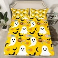 thumbnail image 2 of Feelyou Funny Cute Ghost Bed Sheets for Kids, Rustic Groovy Floral King Sheets, Halloween Bat Pumpkin Sheet Set, Luxury Bedroom Decor, 4pcs, 2 of 7