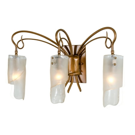 Hammered Platinum Three Light Varaluz - Soho - 3 Light Vanity - Hammered Ore Finish with Brown Tinted Ice Recycled Glass ()
