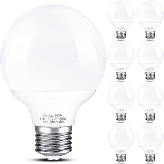 8-Pack Vanity Light Bulbs, Daylight White 5000K, 60W Equivalent, 600LM, G25 LED Globe Light Bulbs with E26 Base for Bathroom Mirror, Non-dimmable