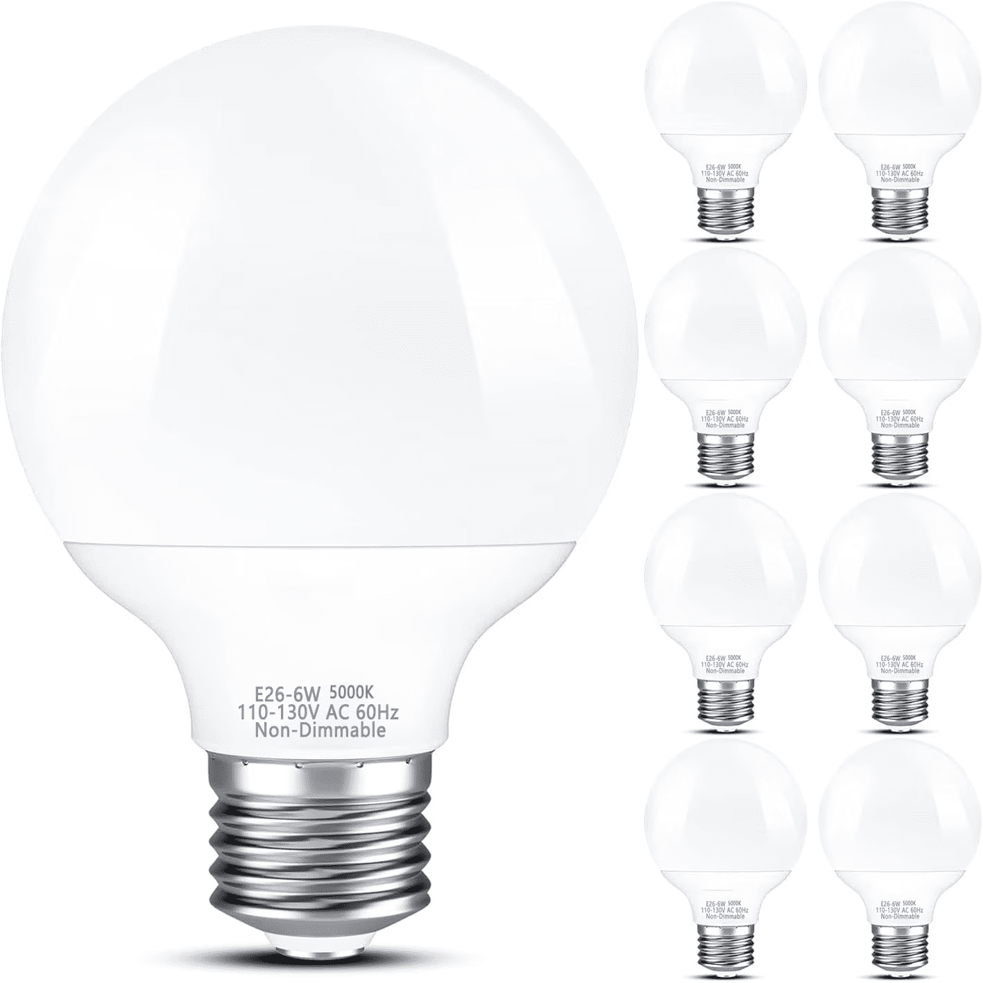 8-Pack Vanity Light Bulbs, Daylight White 5000K, 60W Equivalent, 600LM, G25 LED Globe Light Bulbs with E26 Base for Bathroom Mirror, Non-dimmable