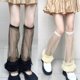 thumbnail image 4 of Calcetines hasta la pantorrilla de encaje, calcetín hasta la rodilla con rosa dorada de Lolita, medias holgadas hasta el muslo, 4 of 5