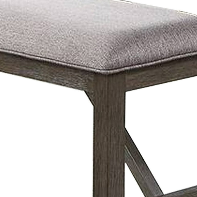 Lexi 50 Inch Dining Bench Fabric Padded Seat Rubberwood Gray Dark Brown Saltoro Sherpi