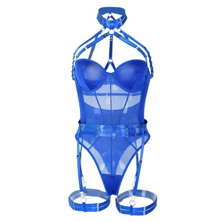 

adviicd Black Lingerie Women s Backless Lingerie Strap Bodysuit Halter Deep V Neck Teddy Lace Babydoll Underwear Nightwear Blue XL
