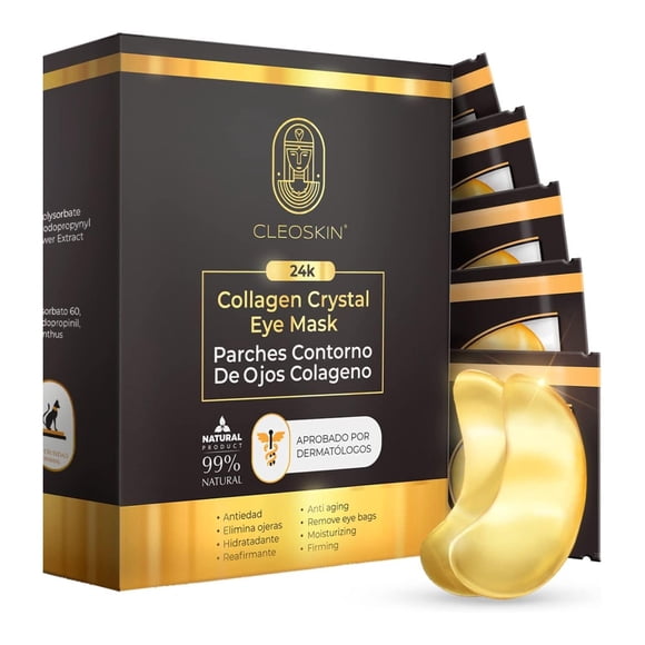 CLEOSKIN Parches de Ojos 24K Colágeno | Reduce Ojeras, Bolsas e Hinchazón | Hidratantes para Contorno de Ojos | Pack 25 Tratamientos | Ideal como Regalo para Mujer