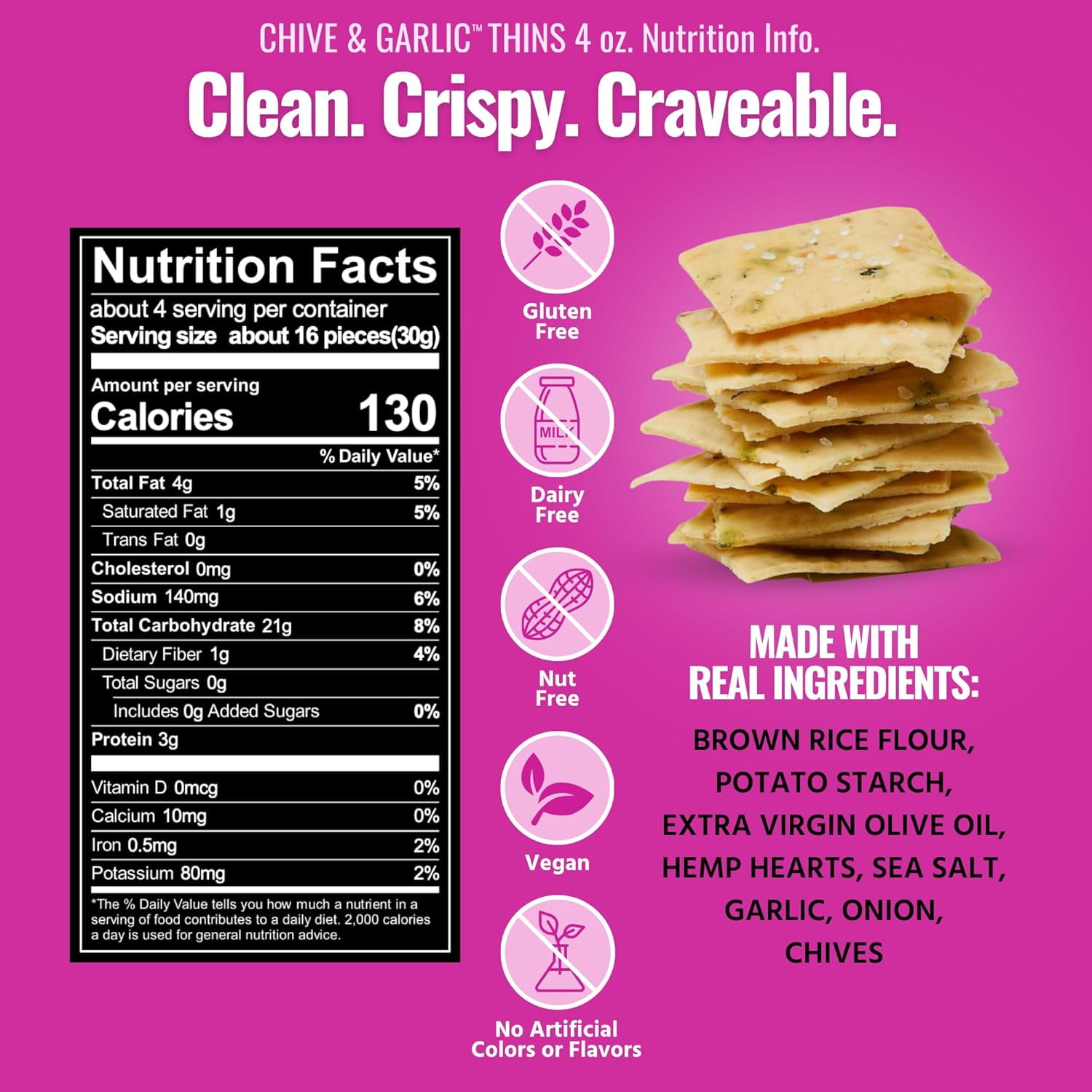 Every Body Eat Snack Thins, Chive and Garlic Flavor, Vegan, Gluten Free and Dairy Free (Pack of 6)