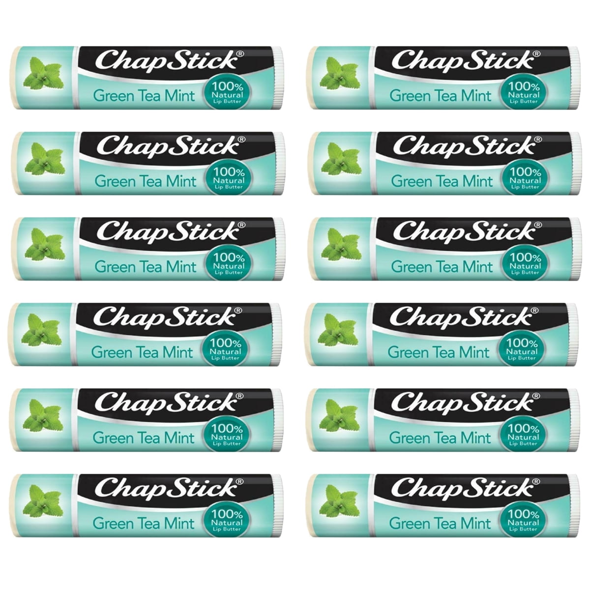 12pk ChapStick 100% Natural Lip Butter Green Tea Mint 8 Hours of Moisture