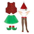 thumbnail image 2 of Kids Christmas Elf Outfit Sleeveless Vest Girls Tutu Dress Hat Outfit Set Dress Up Clothes Girls Christmas Outfits 8-10 Years, 2 of 9