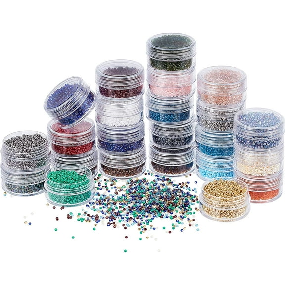 40000pcs Glass Seed Beads 24 Color 12/0 Waist Beads 2mm Mini Beads Bulk with Individual Boxes for DIY