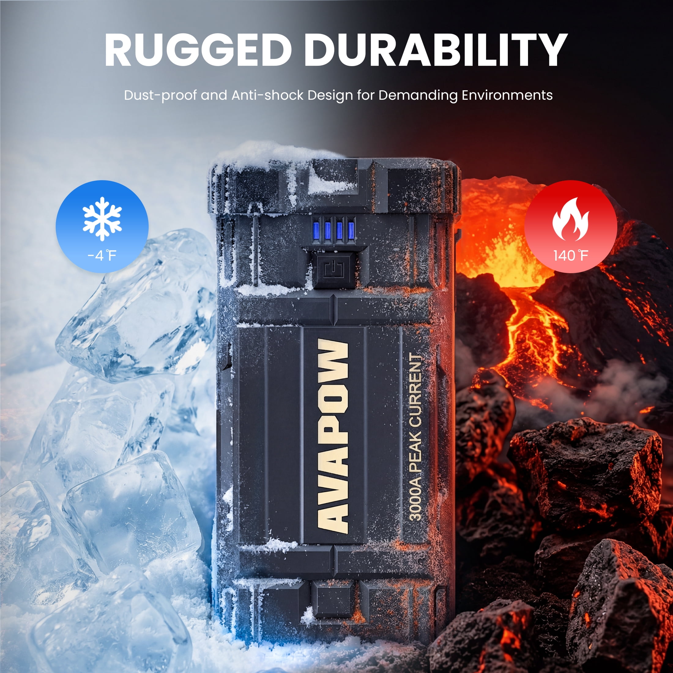 AVAPOW Car Jump Starter, 3000A Peak 23800mAh Battery Jump Booster, 12V Portable Jump Box for Up to 8L Gas 8L Diesel Engine, Battery Starter with Jumper Cables, LCD Display, Lights