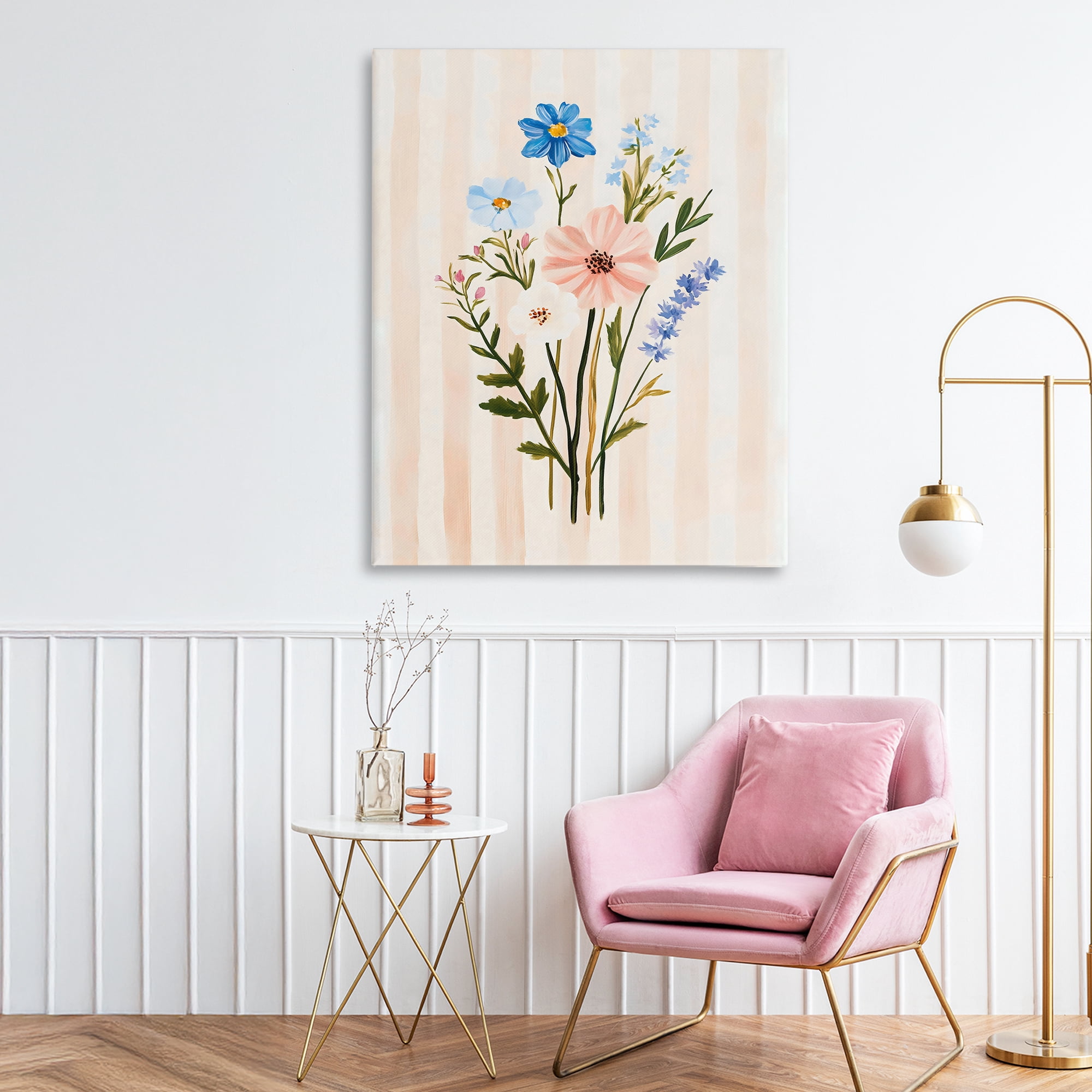 Stupell Industries Cream Stripe Florals Canvas Wall Art, design by The Prints Vibe