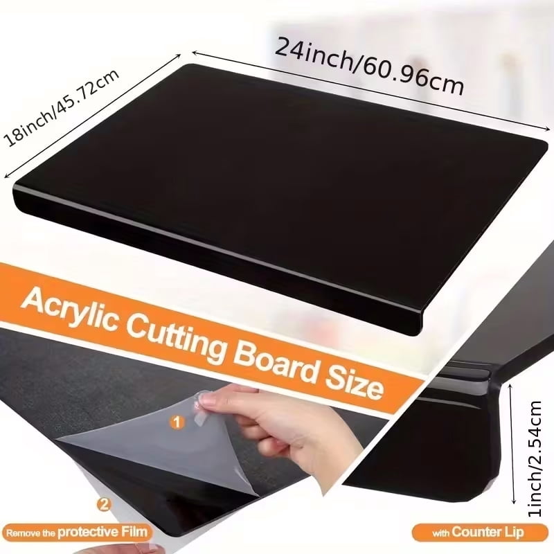 EVER BETTER Large Acrylic Cutting Board with Lip Non Slip 17.5"L x 13.4"W Black Cutting Board Chopping Acrylic Countertop Protector Cover Shatter Resistant for Home Restaurant Kitchen Sink Stove