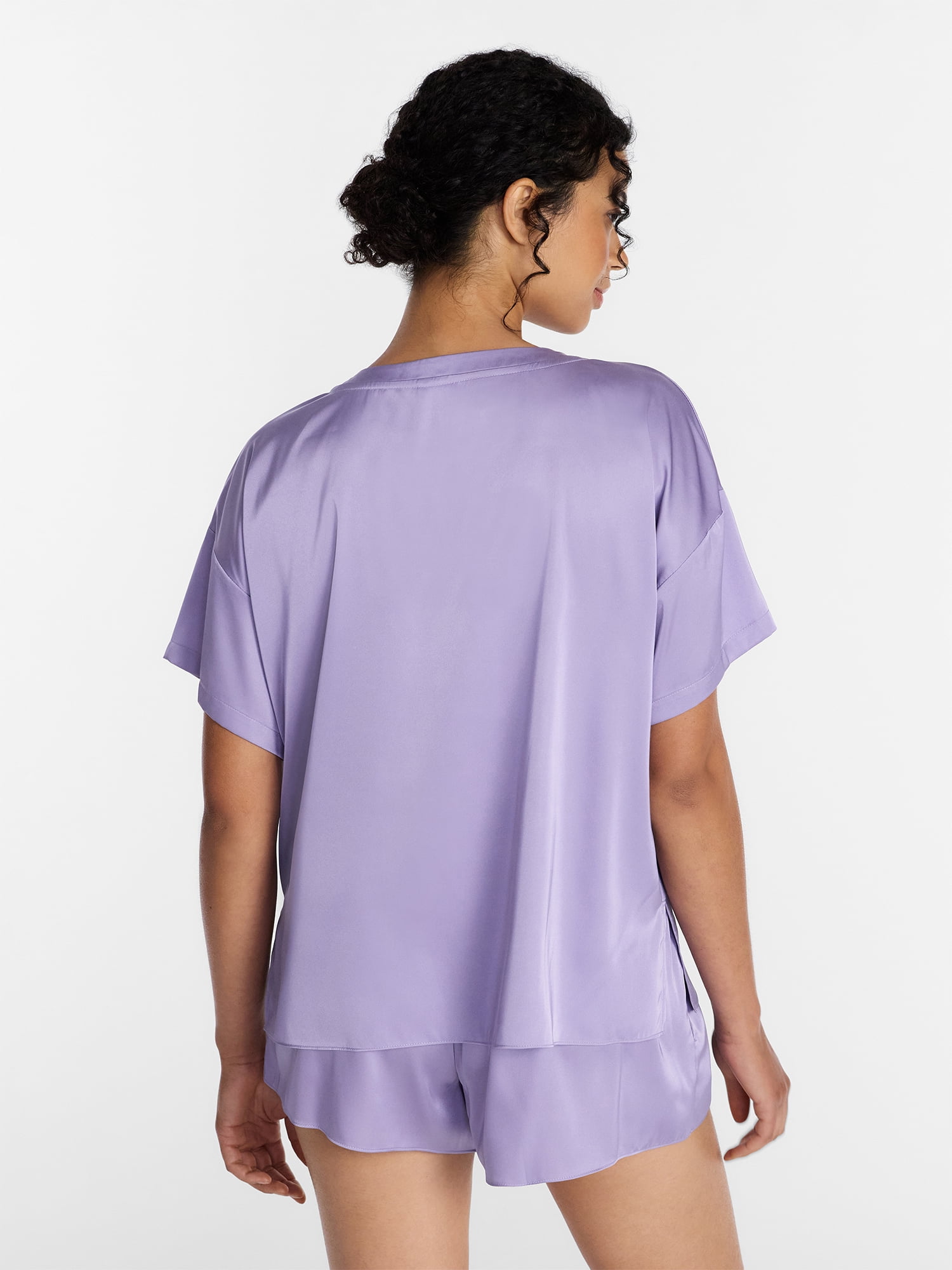 Joyspun Women’s Short Sleeve Stretch Satin Top and Shorts Pajama Set, 2-Piece, Sizes XS-3X
