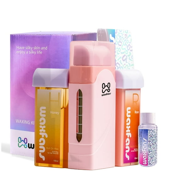 Waxfans Roll On Wax kit Waxing Kit for Sensitive Skin Wax Roller Roll On Wax Warmer for Hair Removal at Home Waxing Kit for Women men Soft Wax Heater for Larger Areas of the Body(pink)