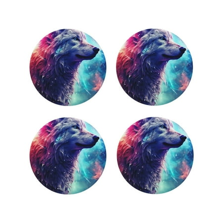 

Fuzoiu Starry Multicolored Wolf Print Leather Coasters Set Drink Coasters Set of 4 for Tabletop Protection Durable PVC Coasters Home Décor and Housewarming Gift-Round Shape