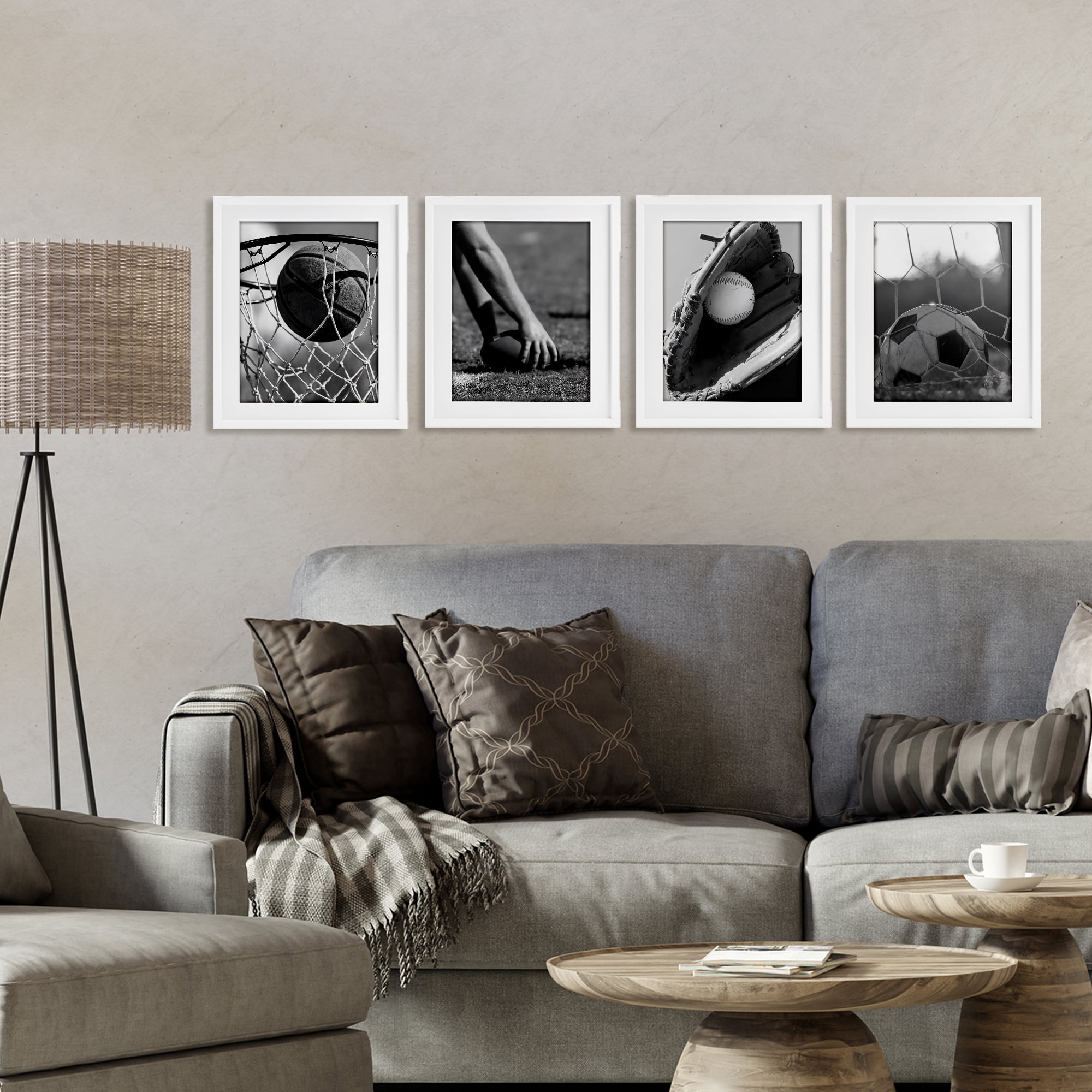 Stupell Industries Athletic Sports In Action 4 Piece White Framed Print Under Glass Set, design by Marcus Prime