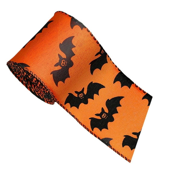 Scary Halloween Wired Edge Ribbon Spider Web Bat Pumpkin Skull Print Grosgrain Ribbon for DIY Crafts Wreaths Bows Party Decorations Gift Wrapping Spooky Home Decor