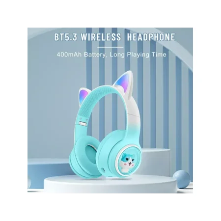 Kids Wireless Headphones Cat Ear Headphones with LED Lights for Kids Teens Adults Girls Women Bluetooth Headphones Foldable with Microphone for Phone/Tablet/Laptop Girl s Birthday Christmas Gifts