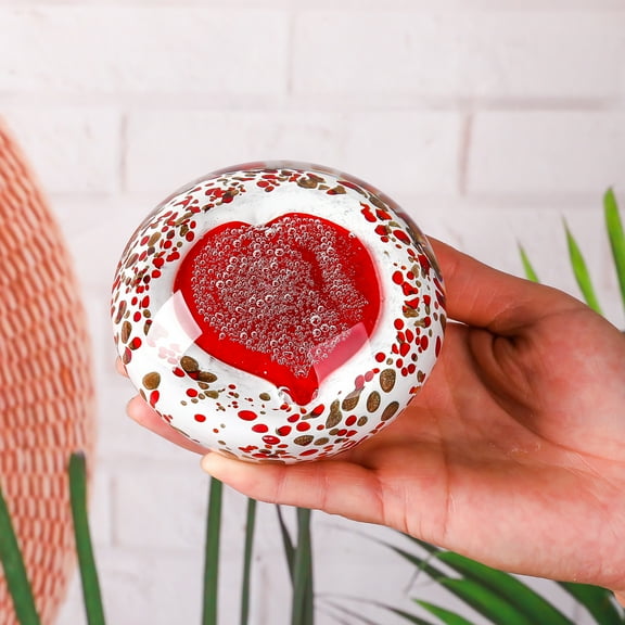 3D Heart Crystal Glass Ball Paperweight with Stand Room Decorative Home Office Decor Ornaments Mother's Day Mom Grandma Gift，Half Round