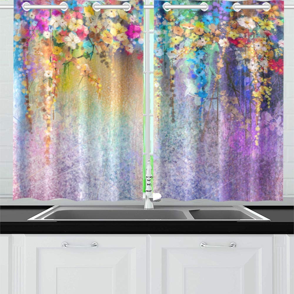 YUSDECOR Abstract Art Floral Window Curtains Kitchen ... on {keyword}