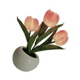 thumbnail image 4 of Lámpara de noche con forma de tulipán, luz suave, exquisita cerámica, lámpara de mesa con forma de flor de PU para librerías, cafeterías, funciona con pilas, base de cerámica, color rosa, 4 of 12