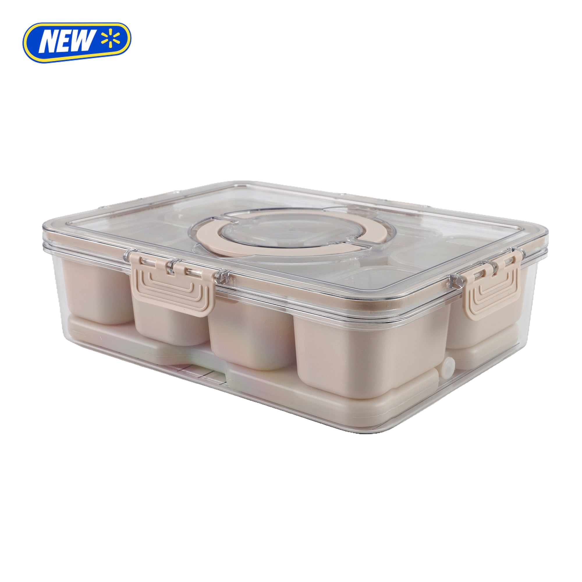 (2 pack) Cook with Color 8-Compartment Snack Box Food Storage Container with Lids, Removable Ice Pack, Leak-Proof Portable Lunch Box with Locking Lid, Charcuterie Tray Portion Control, Dishwasher Safe, Taupe