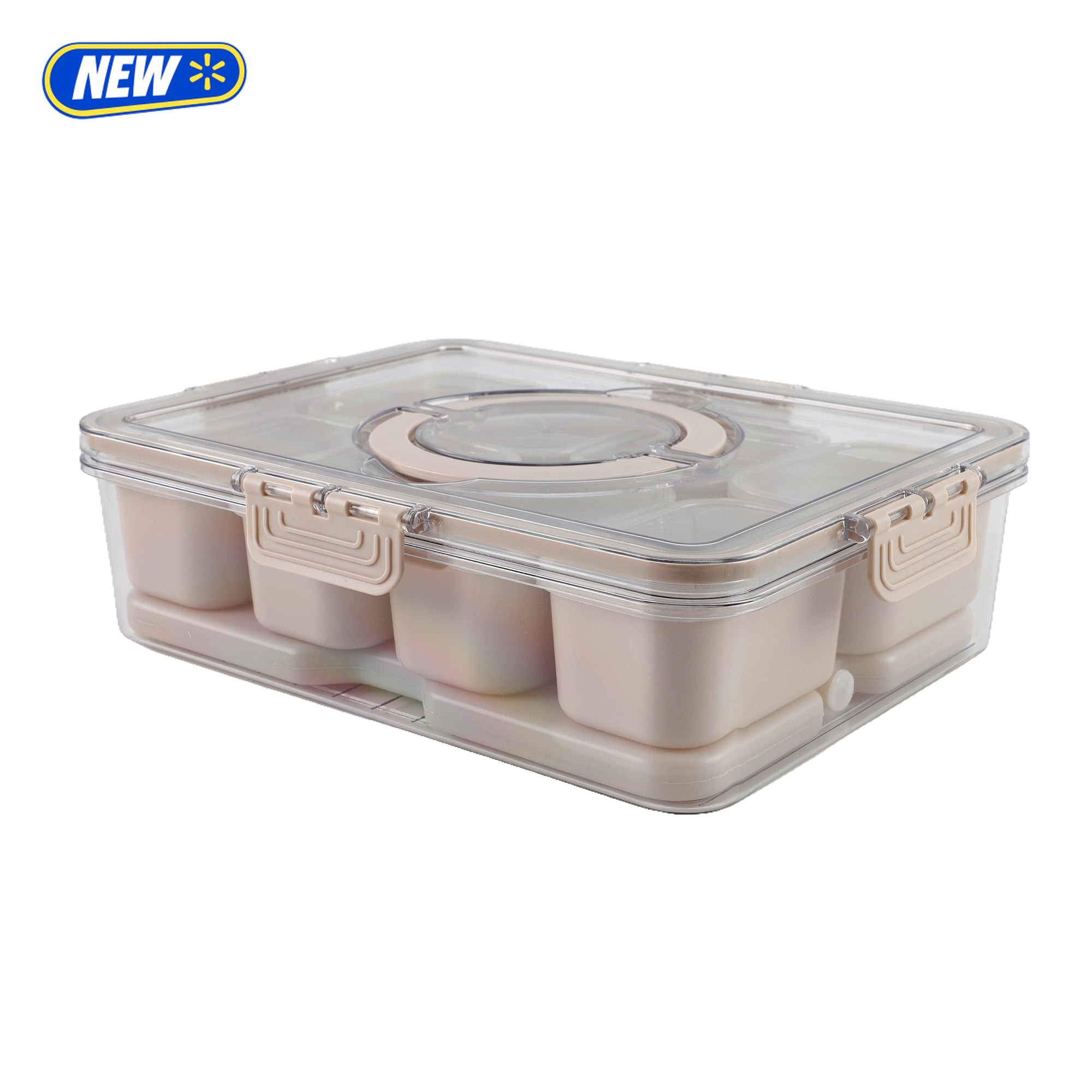 Cook with Color 8-Compartment Snack Box Food Storage Container with Lids, Removable Ice Pack, Leak-Proof Portable Lunch Box with Locking Lid, Charcuterie Tray Portion Control, Dishwasher Safe, Taupe