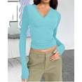 thumbnail image 1 of Diconna Women's Spring Autumn Crop Tops Solid Color Long Sleeve V Neck Short Slim T-shirt, 1 of 2