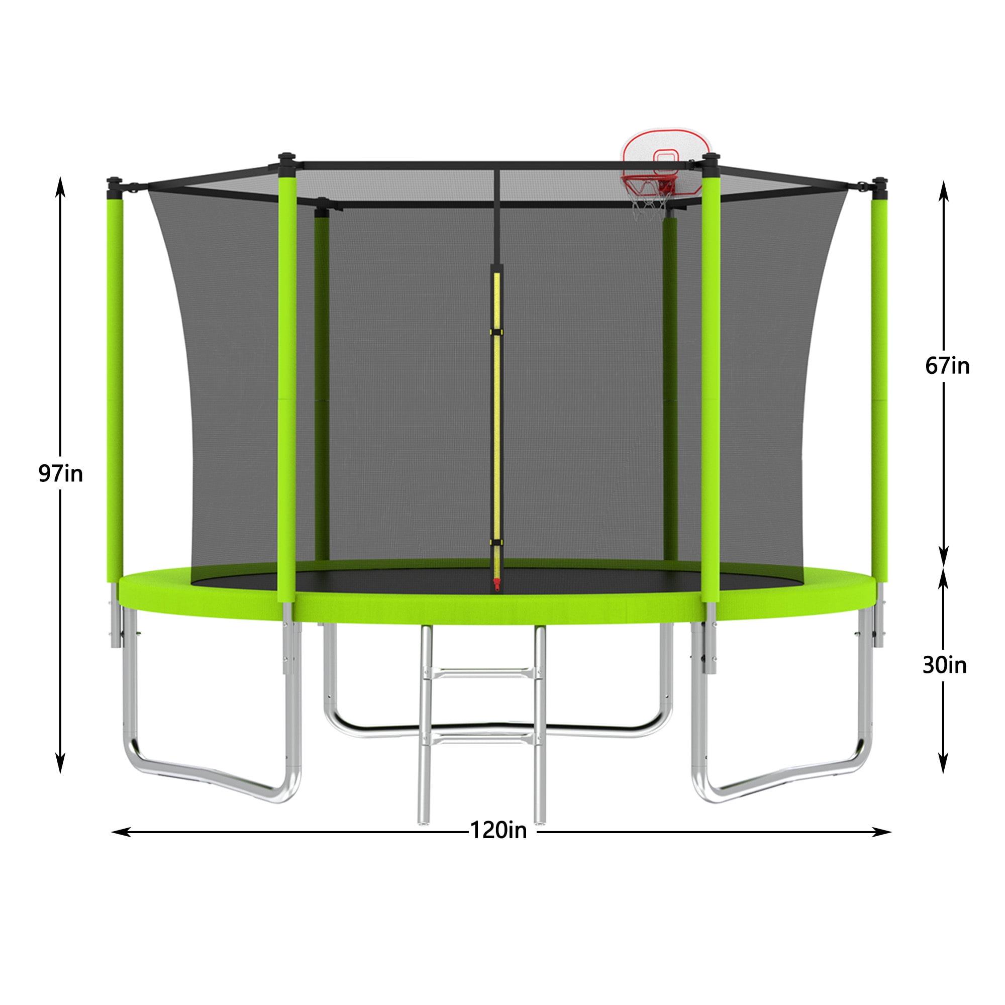 10FT Trampoline for Kids,Outdoor Trampoline with Basketball Hoop,Heavy-Duty Trampoline with Safety Enclosure Net,Green