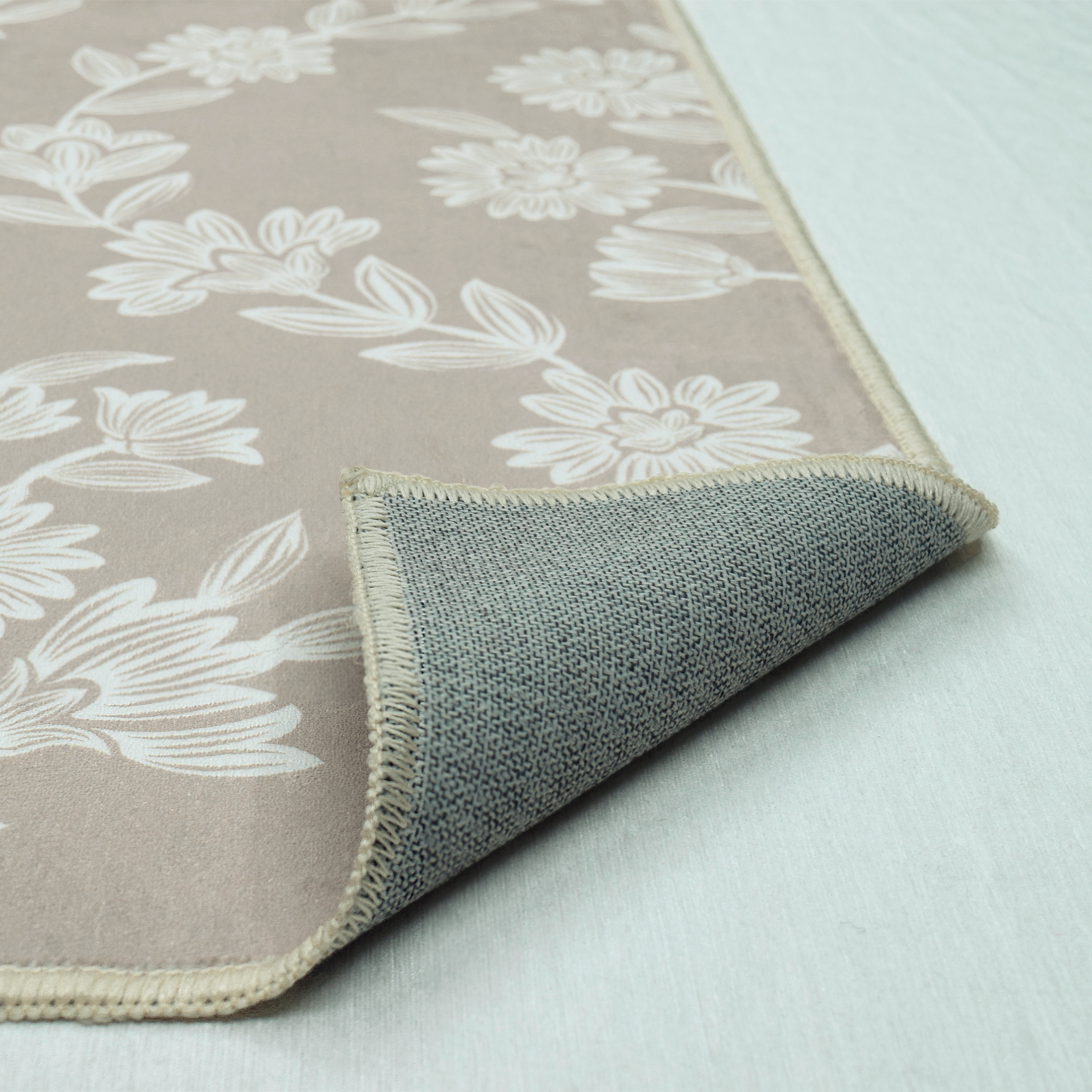 My Texas House Taupe Flower Damask Machine Washable Indoor Rug Runner, 2' x 7'