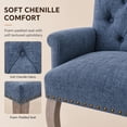 thumbnail image 3 of Upholstered Chenille Fabric Dining Chairs with Arms Set of 8, Tufted High Back Dining Room Chairs with Curved Rubberwood Legs, Kitchen Chairs, Blue, 3 of 8