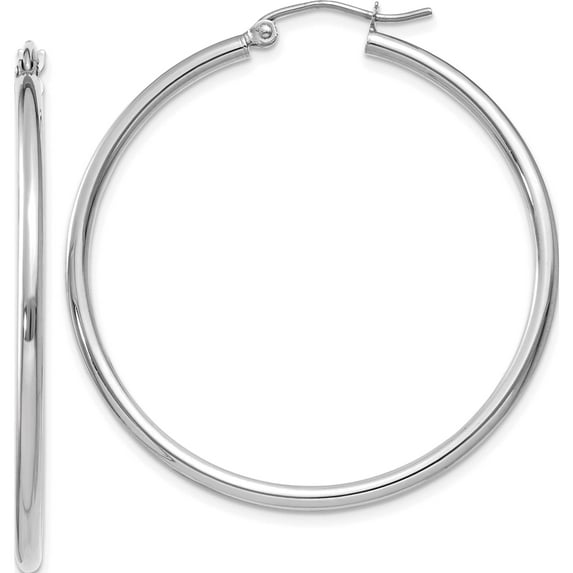 14K White Gold Polished 2X40mm Tube Hoop Earrings (40 X 40) Made In Peru t831