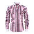 thumbnail image 2 of Dresfit Men's Dress Shirt Solid Button Down Shirts Summer Stretch Striped Long Sleeve Shirt 2026 Big and Tall Muscle Fit Office Business Tops Red 2XL, 2 of 6