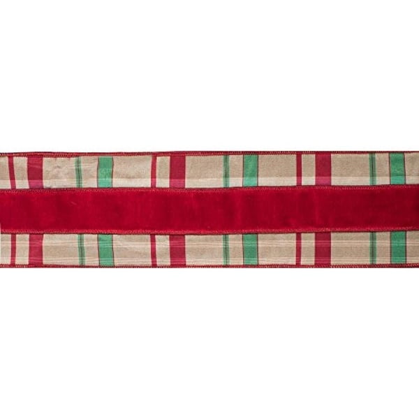 Vickerman 4 "Red-Green Check Dupion avec Ruban de Velours Rouge Centre Ruban de Noël