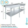 thumbnail image 3 of AmGood 72" Long x 30" Deep Commercial Work Table with Backsplash and Sidesplashes | Stainless Steel Prep Table for Kitchen, Restaurant, Garage, Laundry | NSF, 3 of 5