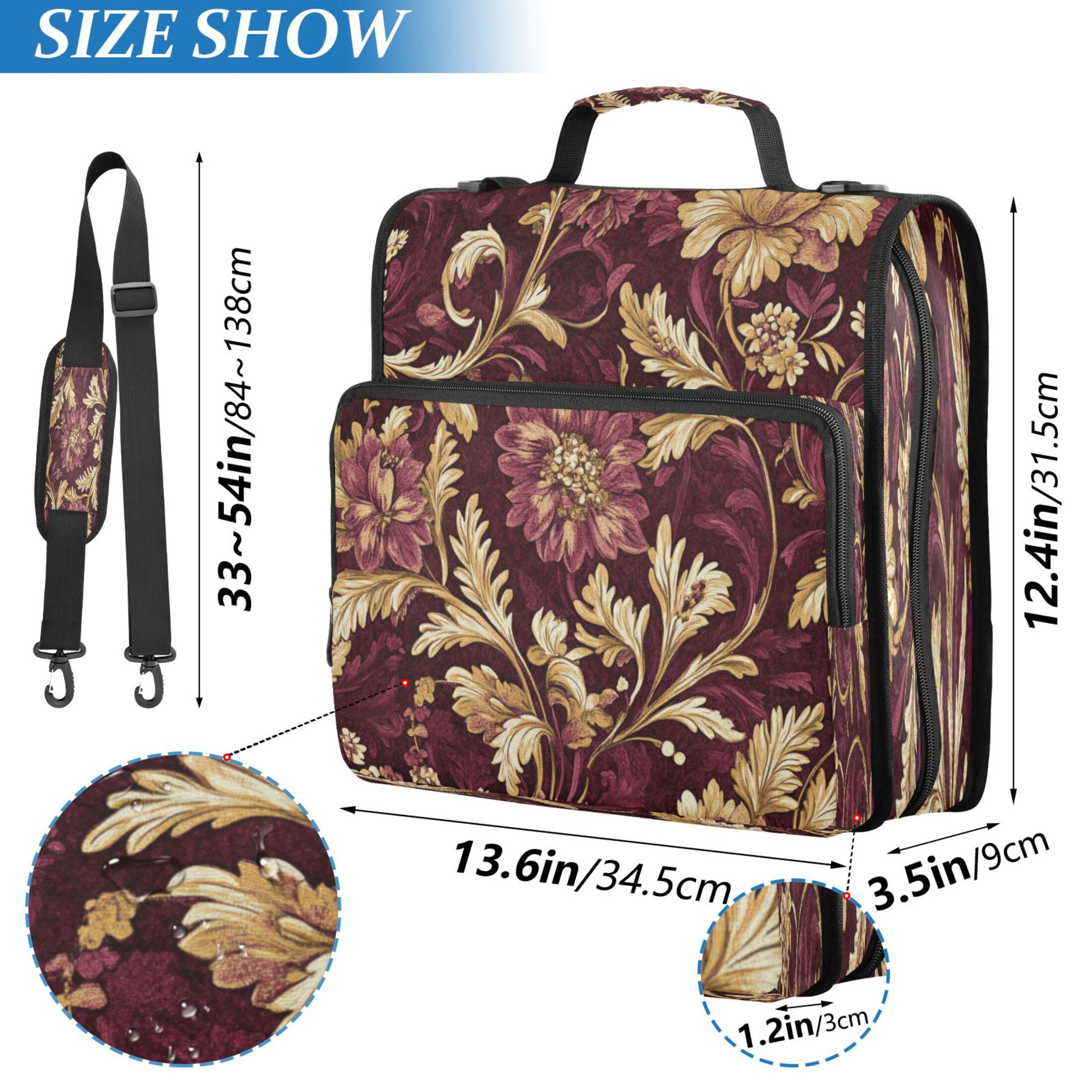 YAZAOO Zipper Binder trapper keeper Documents Organized Design Red Floral Gold Filigree Printed