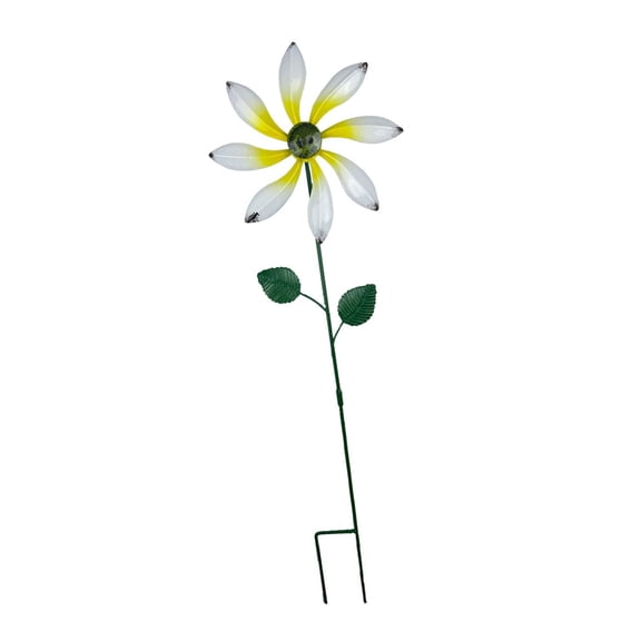 simhoa Outdoor Wind with Stake Flower Garden Stake Crafts 360 degree Rotating Metal Windmill Yard Art for Backyard Home Decoration white
