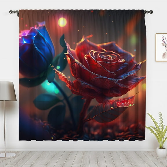 Bohemia Style Window Curtains, 3D Vintage Colorful Roses Window Treatments Blackout Curtains, For Bedroom living room privacy Decor(Rod Pocket)