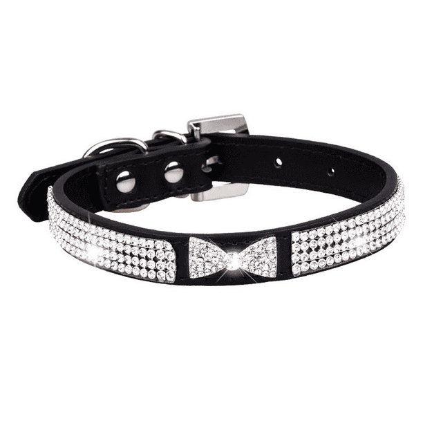 Juego de 1 pieza de collar para perro con diamantes de imitación y lazo rosa