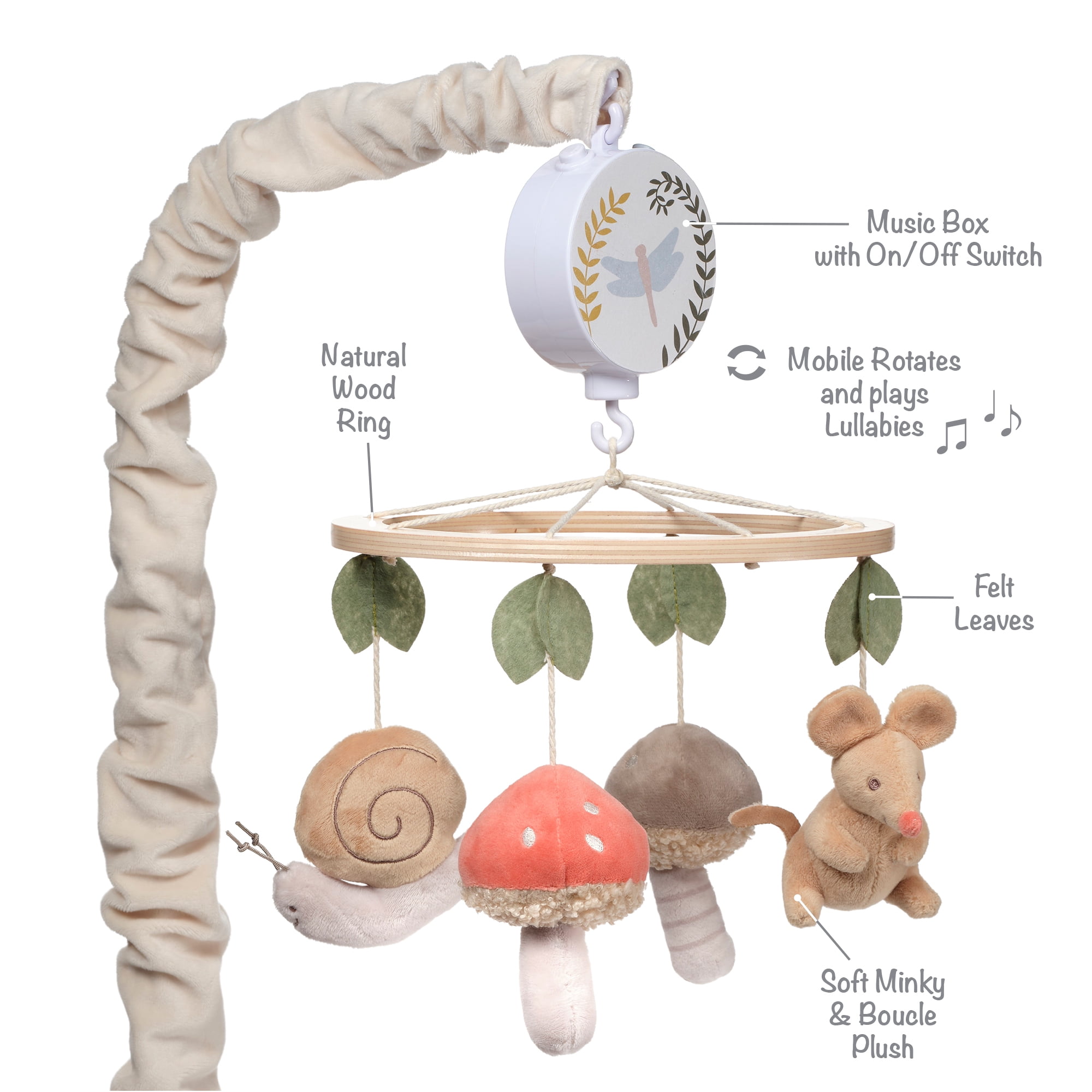 Lambs & Ivy Mushroom Meadow Musical Baby Crib Mobile Soother Toy