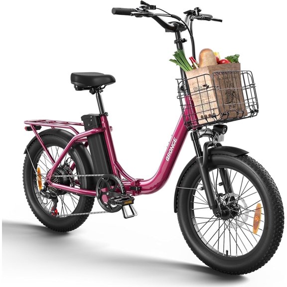Folding Electric Bikes for Adults 1000W Peak 70 Miles Max Range 20mph Top Speed Step Thru E Bike Fat Tire Foldable E-Mountain Bike with Front Basket, 7 Speed, 36V 13.5AH Battery, UL2849 by SGS