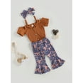 thumbnail image 4 of Musuos Baby Girls Summer Jumpsuits Set 6 12 18 24M 3T Button Short Sleeves Romper and Cow Head Flower Print Elastic Flare Pants Headband, 4 of 10