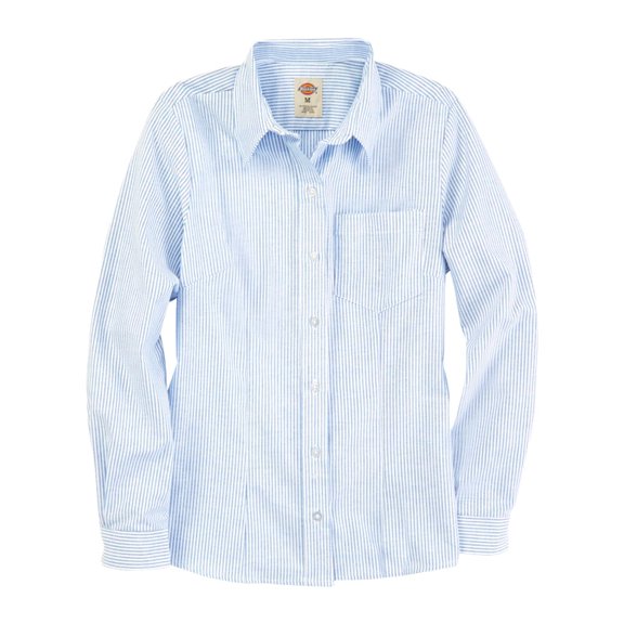 Dickies L254 Women's Oxford Long Sleeve Shirt - Blue/ White Stripe - 2XL