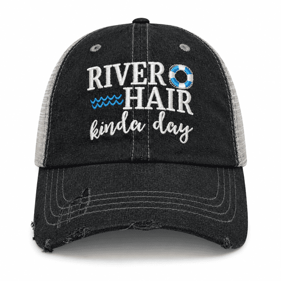 COCOVICI River Hair Kinda Day Embroidered Baseball Hat Mesh Trucker Style Hat Cap Float River Hat