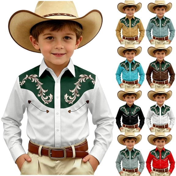 Girls T Shirts Long Sleeve Western Print Shirt Casual Cowboy Button Up Top Baby Tees Army Green 4-5 Years