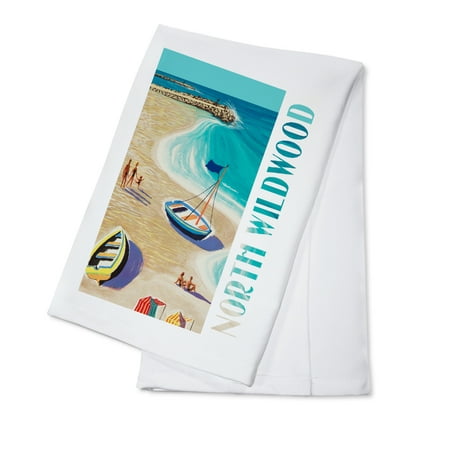 

North Wildwood New Jersey Vintage Beach Scene (100% Cotton Tea Towel Decorative Hand Towel Kitchen and Home)