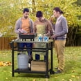 thumbnail image 3 of Portable BBQ Grill Table - Outdoor Prep Cart with Stainless Steel Top & 3-Tier Storage | Heavy-Duty HDPE Base for Patio, Camping & Backyard (Black), 3 of 8