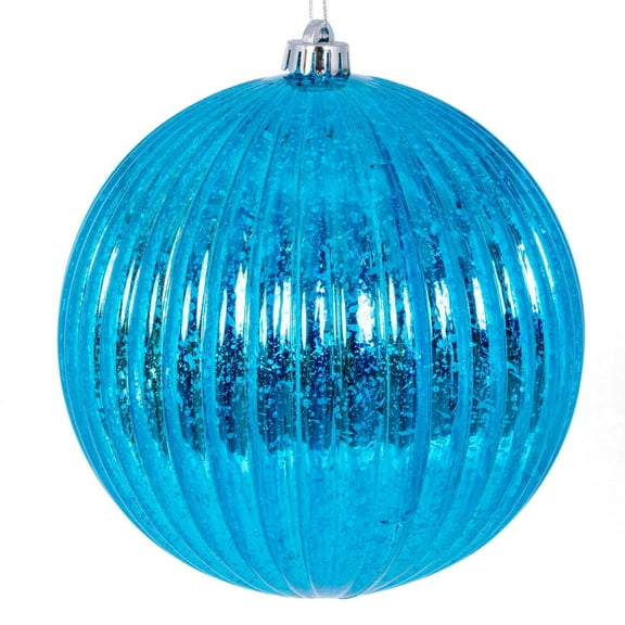 Vickerman 6" Turquoise Shiny Lined Mercury Ball Ornament, 4 per bag.