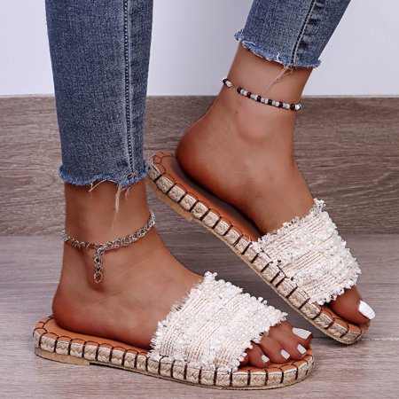 

Vedolay Babouche Women Women s Cloud Slippers Summer Wedge Closed Toe Braided Buckle Sandals White 7.5