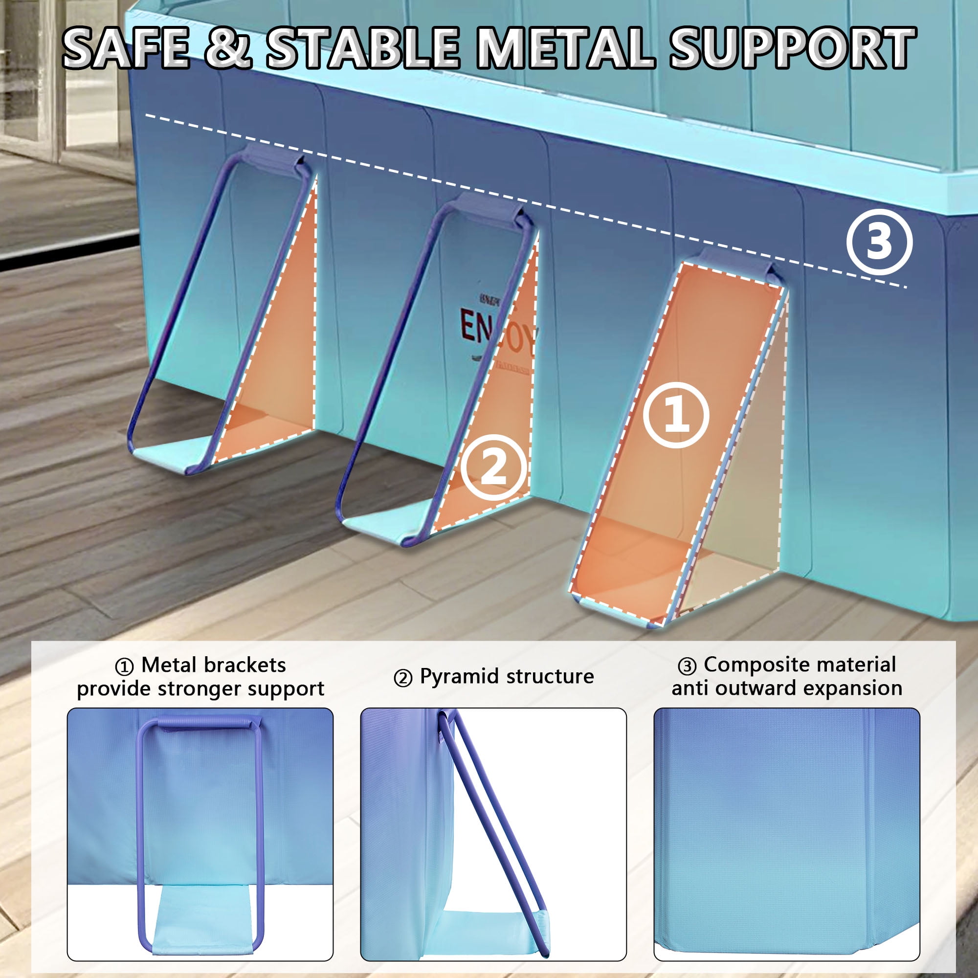Beuway 116"Foldable Swimming Pool for 1-7 People,Non-Inflatable Above Ground Pools for Kids Adults(Blue)